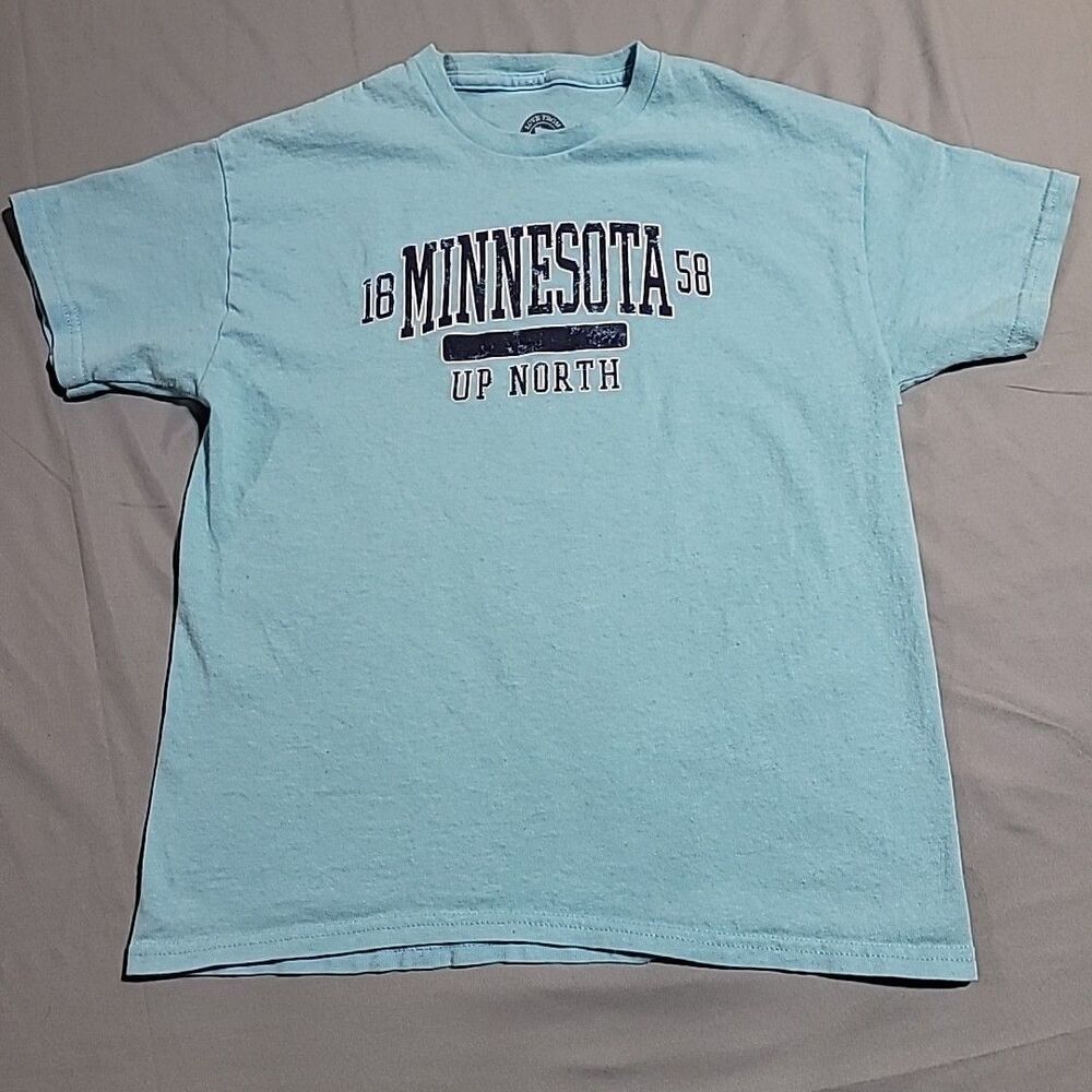 MINNESOTA Up North Minnesota 1858 Graphic T Shirt Light Blue Youth Large
